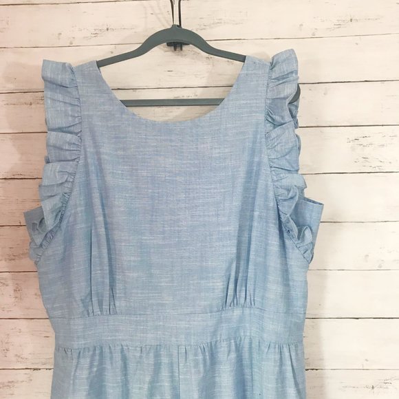 1901 Light Blue Ruffle Sleeve Cropped Jumpsuit 18 - Picture 3 of 6